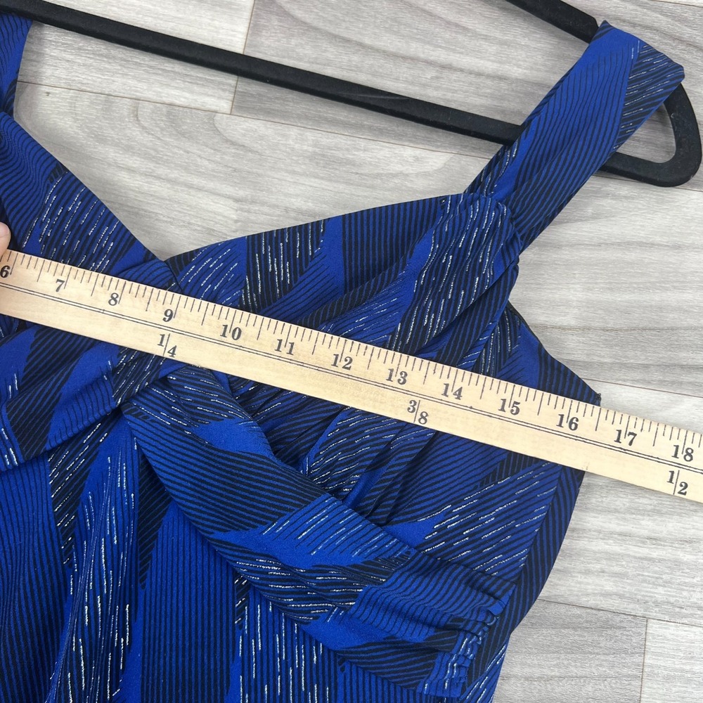 IZ Byer Camisole Top Womens L Navy Blue Wavy Stripe Ruffle Sleeveless Sweatheart - Picture 8 of 10